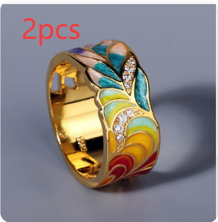 Anello fiore con smalto e strass