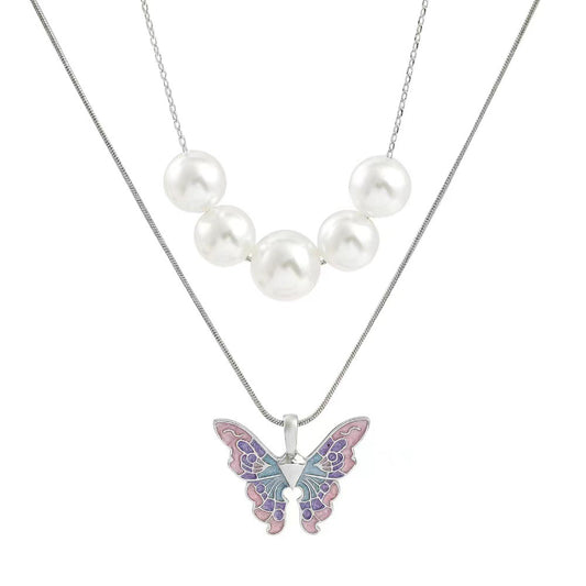 Collana perle doppie con farfalla