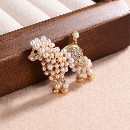 Spilla cane con perle e diamanti