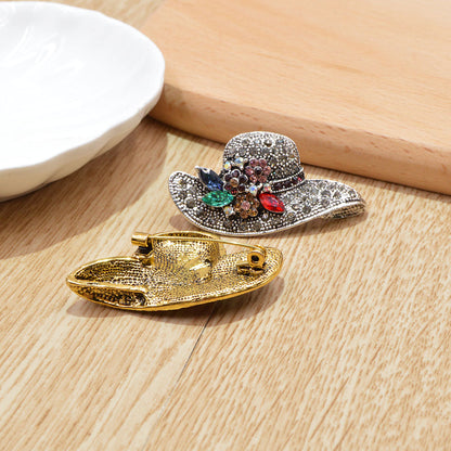 Spilla cappello vintage con strass