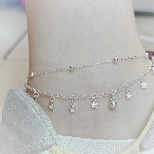 Cavigliera Argento Stella Perle