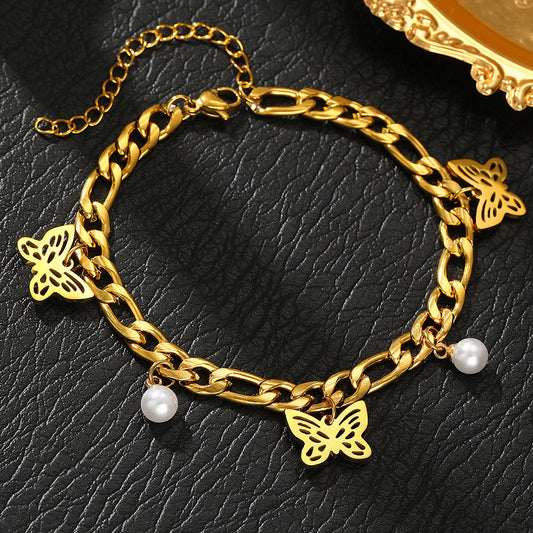 Bracciale acciaio perle farfalla