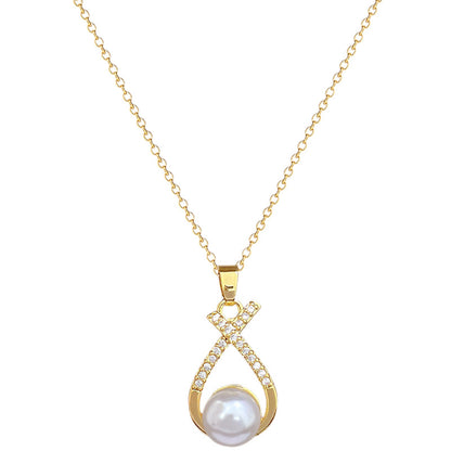 Collana croce con perla e strass