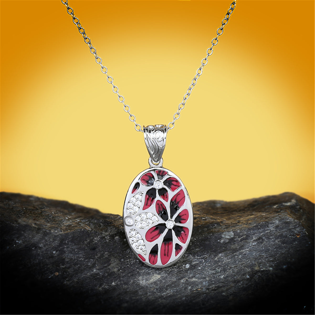 Collana fiore smaltato con zirconi da donna