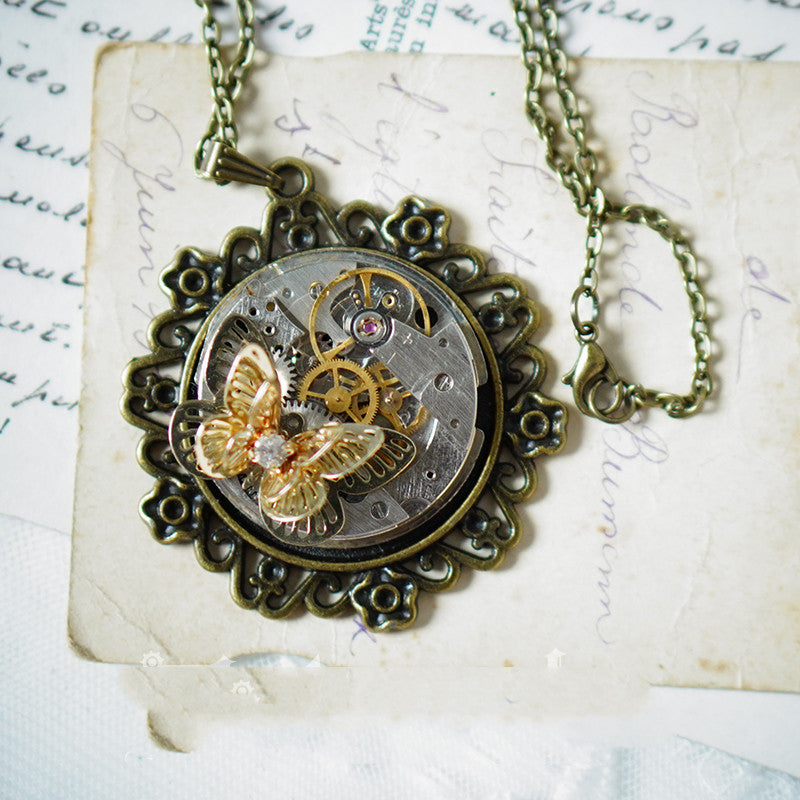 Collana ciondolo farfalla steampunk