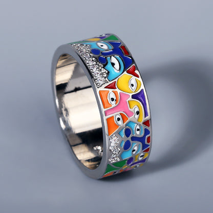 Anello fiore con smalto e strass