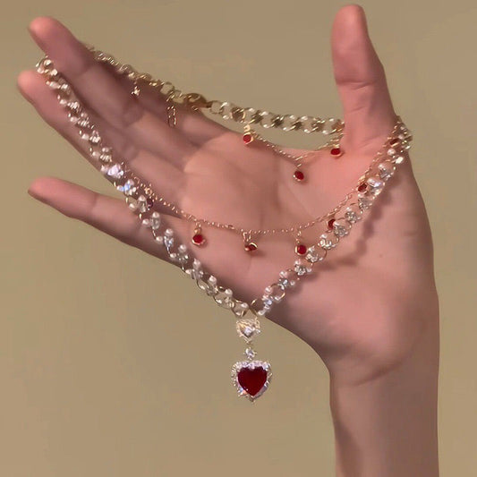 Collana perla rossa due fili
