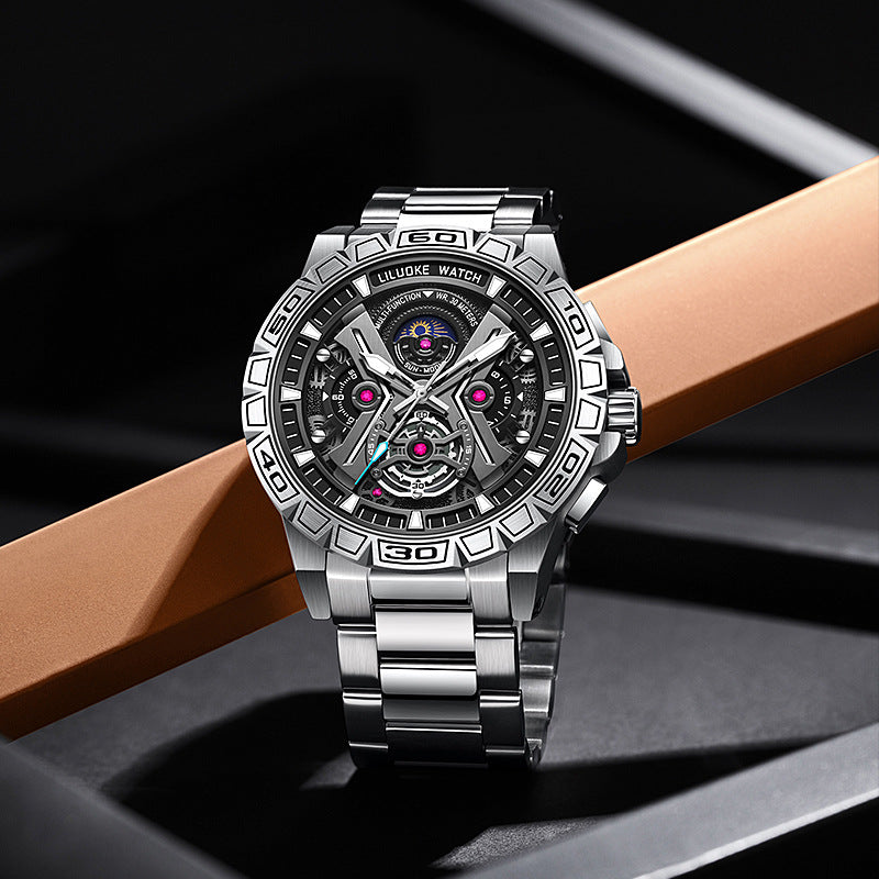 Orologio impermeabile luminoso scavato multifunzione al quarzo
