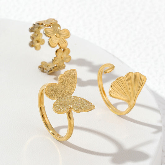 Anello Fiore Farfalla Titanio