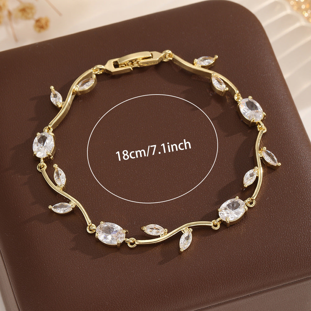 Bracciale foglia rattan con zircone