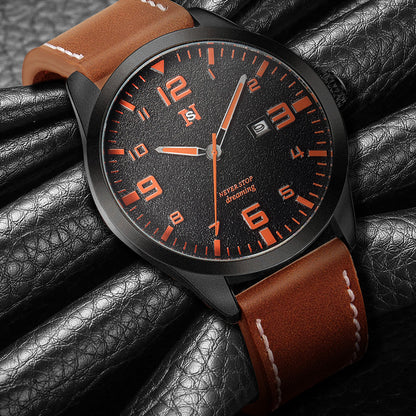Orologio uomo calendario al quarzo cinturino in pelle