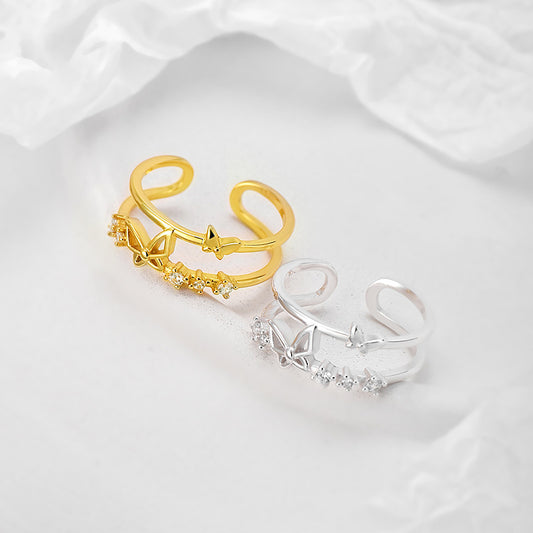 Anello farfalla con strass argento
