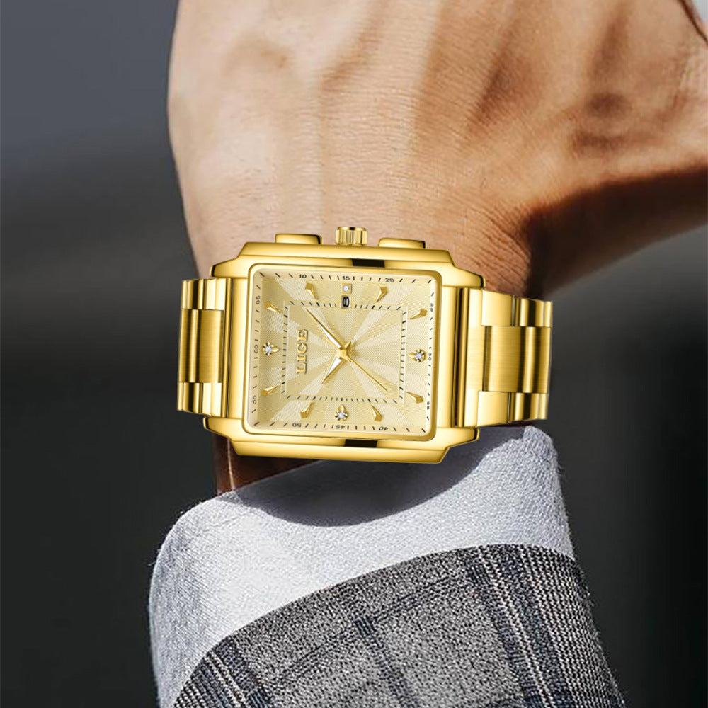 Orologio uomo quadrato acciaio quadrante grande