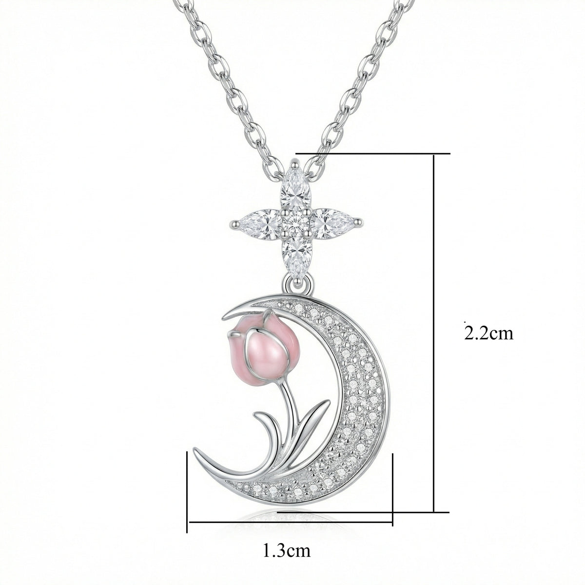 Collana falce di luna e tulipano rosa
