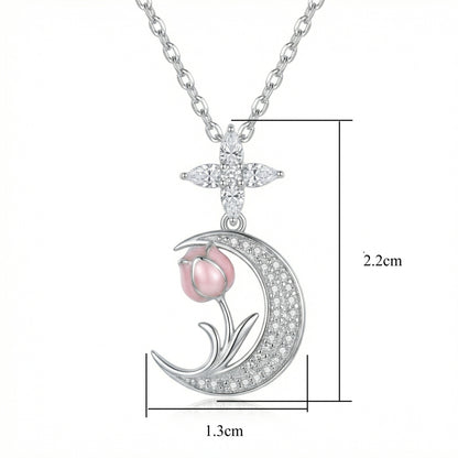 Collana falce di luna e tulipano rosa
