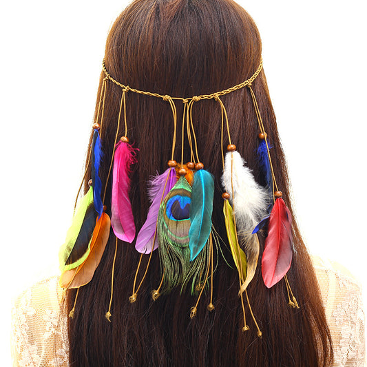 Fascia capelli piume pavone