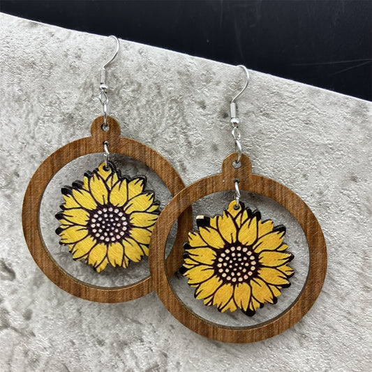 Orecchini girasole in legno