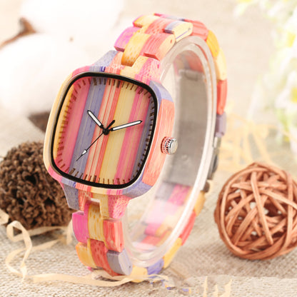 Orologio bambù multicolore