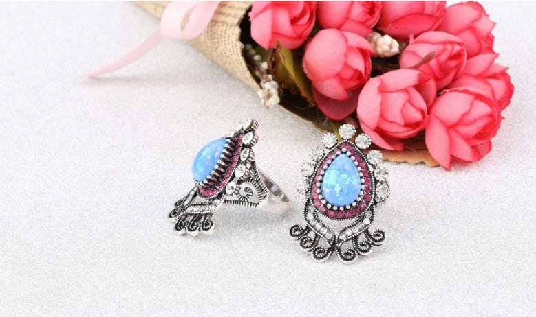 Anello argento fiore opale blu