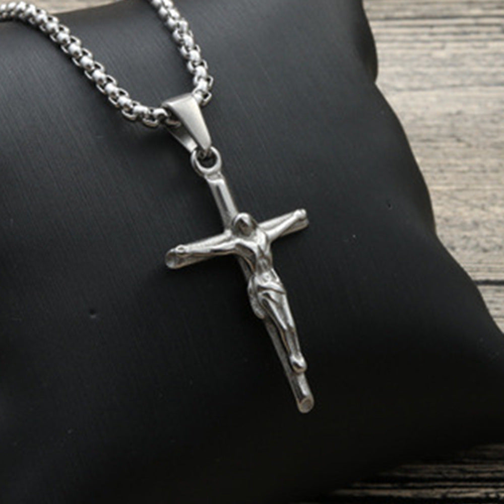 Collana croce acciaio punk
