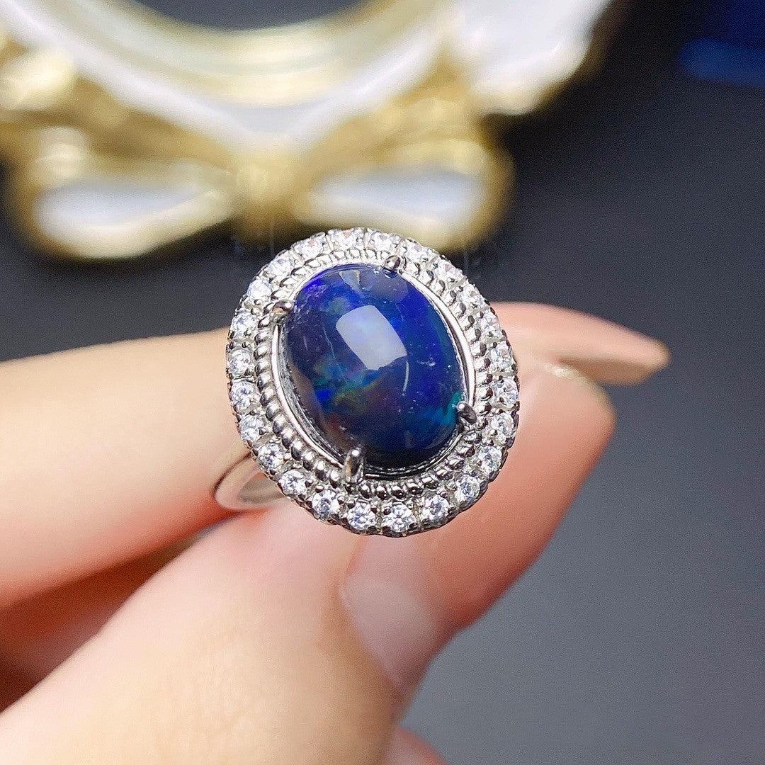 Anello in opale nero naturale