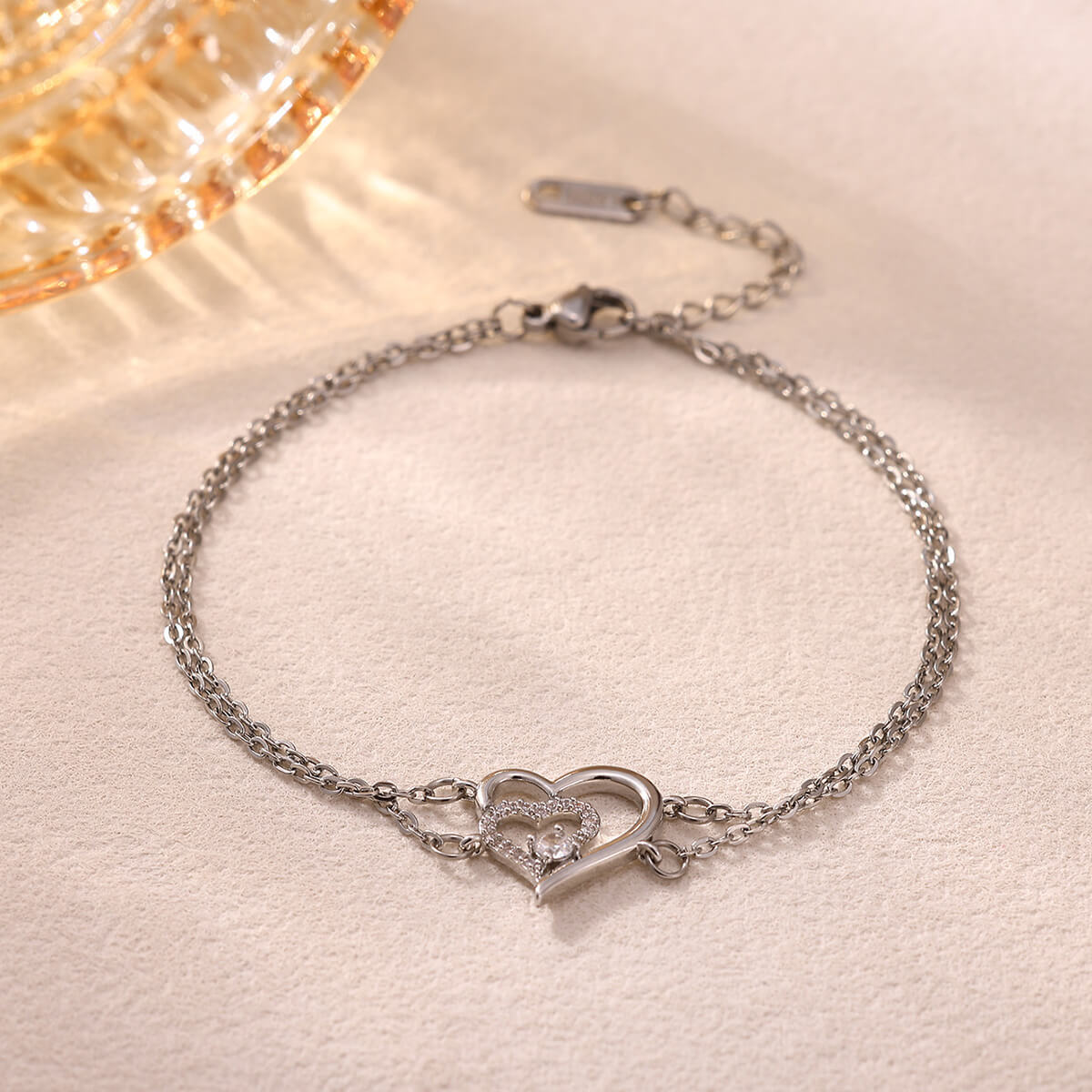 Bracciale cuore zirconi regolabile