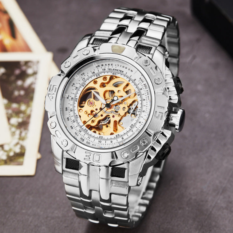 Orologio meccanico traforato acciaio