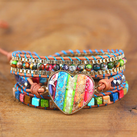 Bracciale pelle cuore pietra