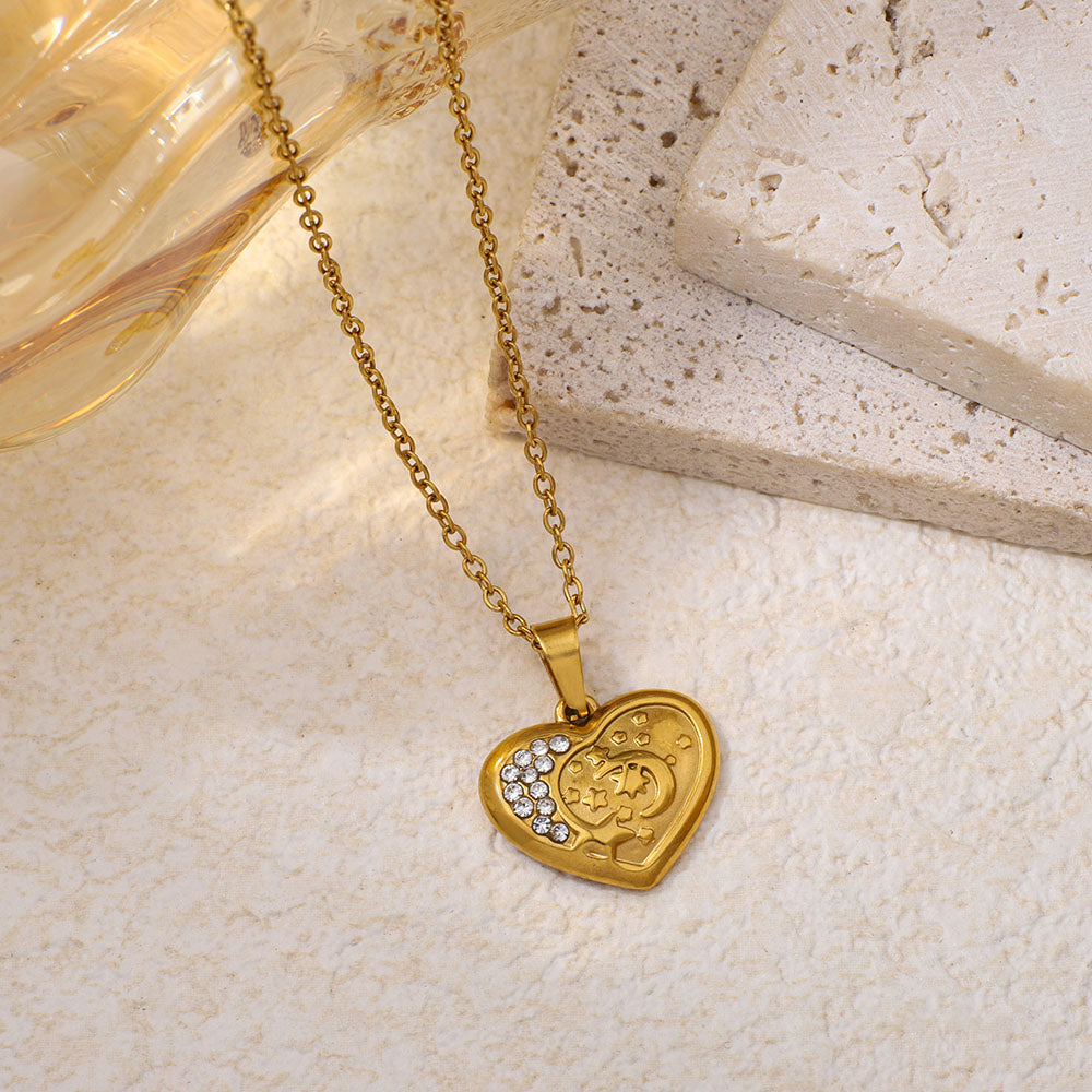 Collana cuore strass intarsiato