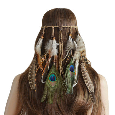 Fascia capelli penna pavone