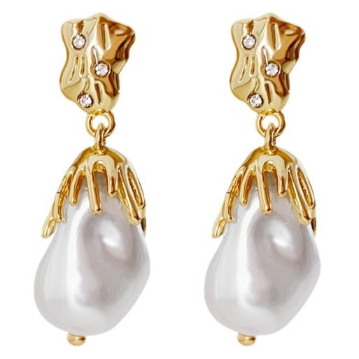 Orecchini barocchi perle foglia d'oro
