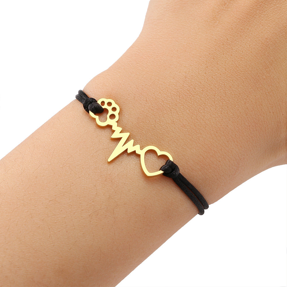 Bracciale corda nera acero