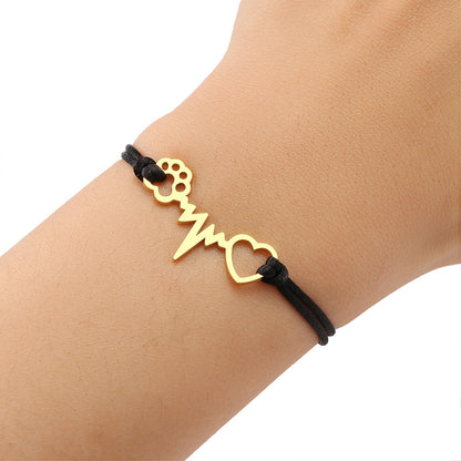 Bracciale corda nera acero
