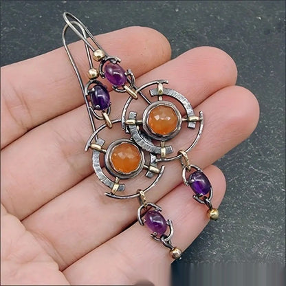 Orecchini arancione viola geometrici