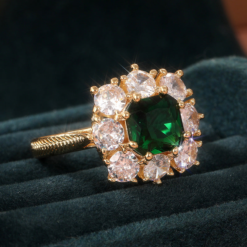 Anello zircone verde stile retrò