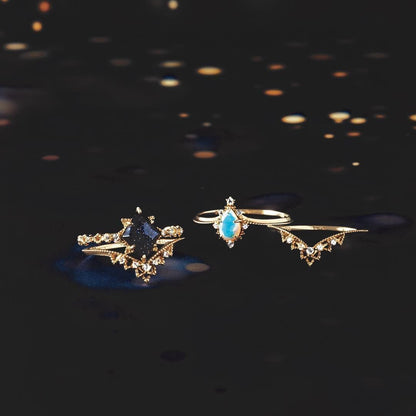 Anello pietre blu e opale