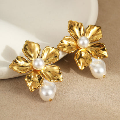 Orecchini perle barocche fiore oro