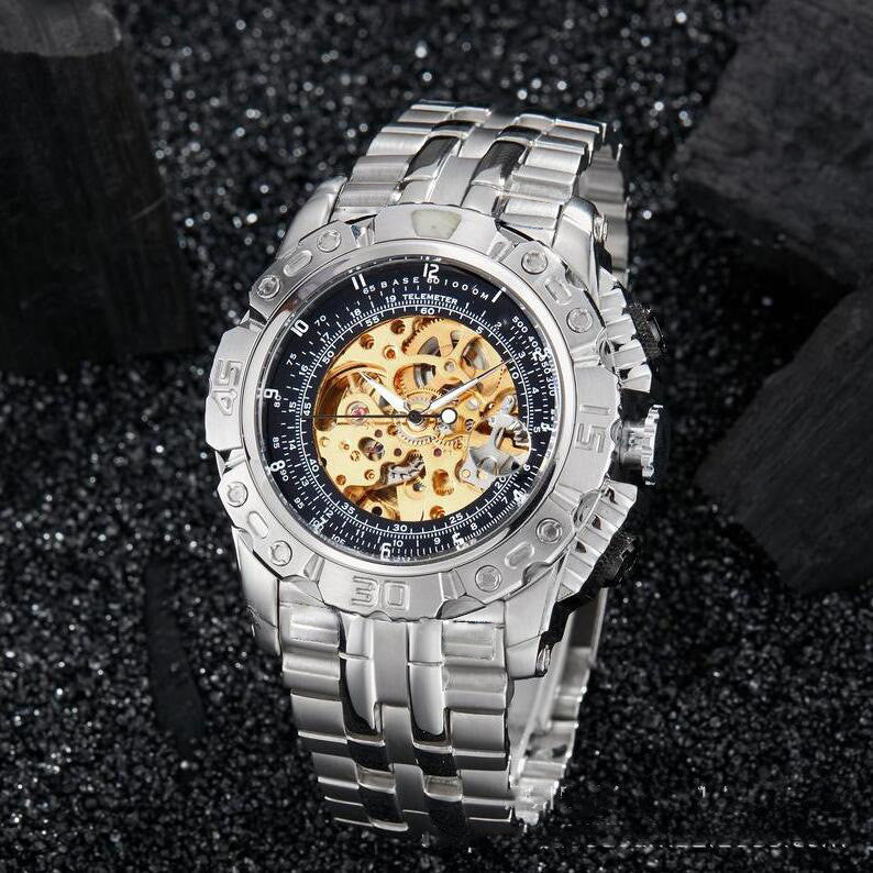 Orologio meccanico traforato acciaio