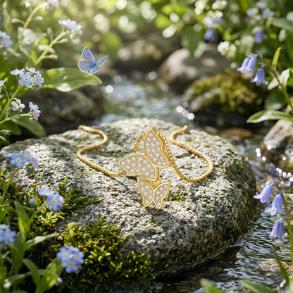 Collana farfalle doppie placcata oro