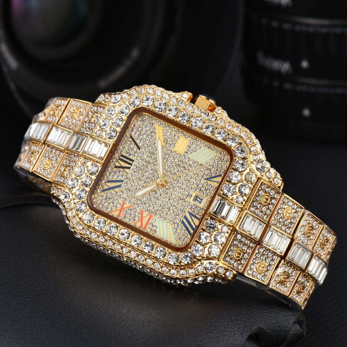 Orologio quadrato con cristalli da uomo
