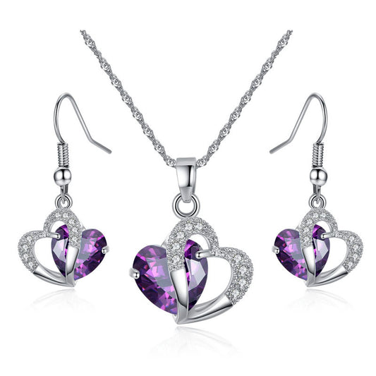 Set collana e orecchini cuore ametista