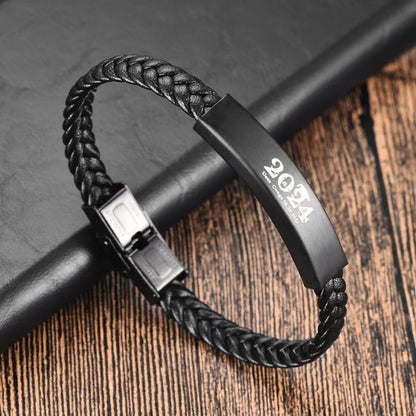 Bracciale pelle intrecciata acciaio titanio da uomo