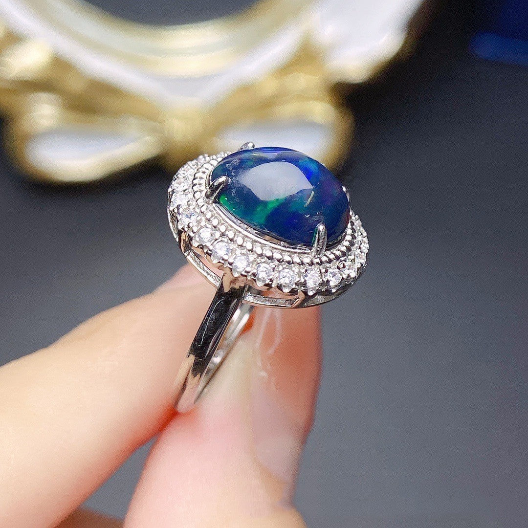 Anello in opale nero naturale