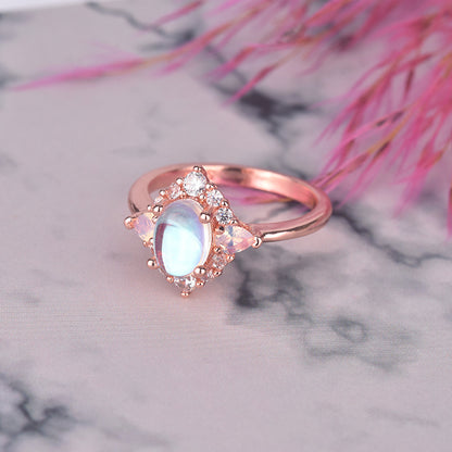 Anello opale e pietra di luna bronzo