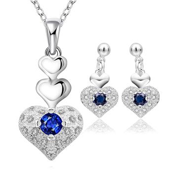 Set collana e orecchini cuore blu