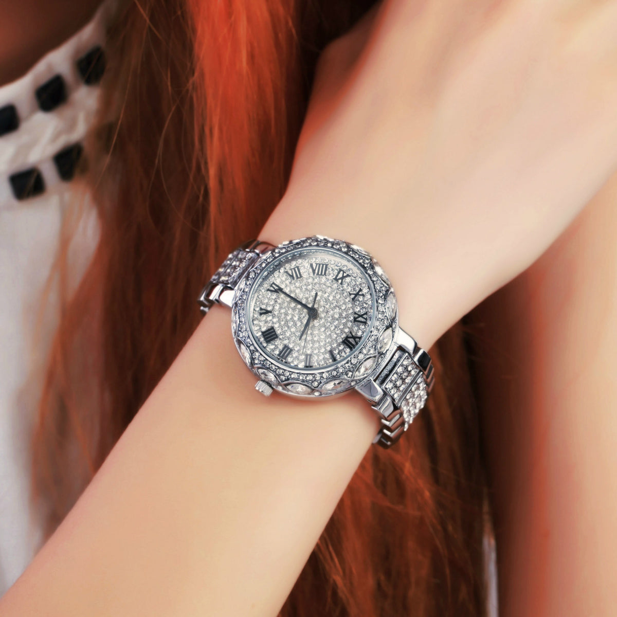 Orologio al quarzo con diamanti impermeabile