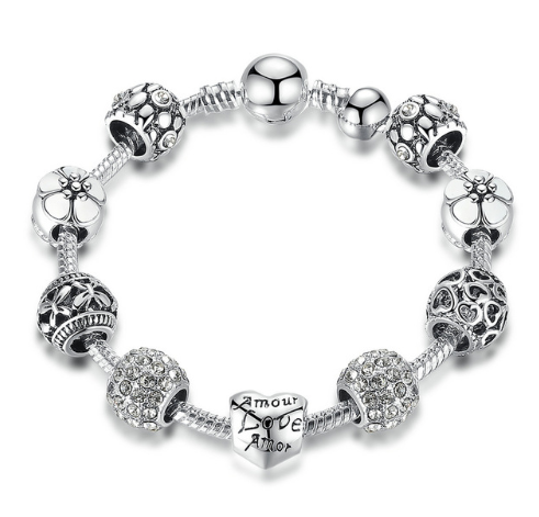 Bracciale charm amore e fiori