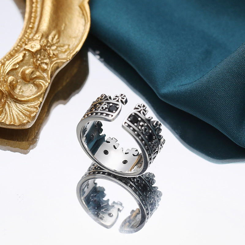Anello Argento Zirconi Neri
