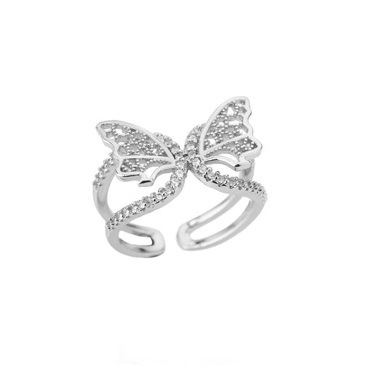 Anello farfalla zirconi coda