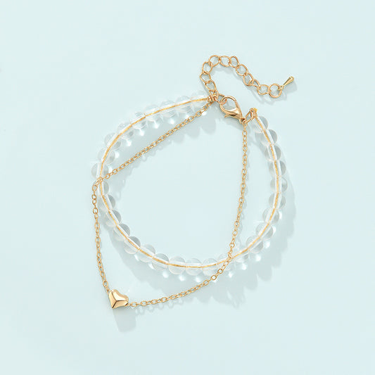 Collana doppio strato cuore con perline